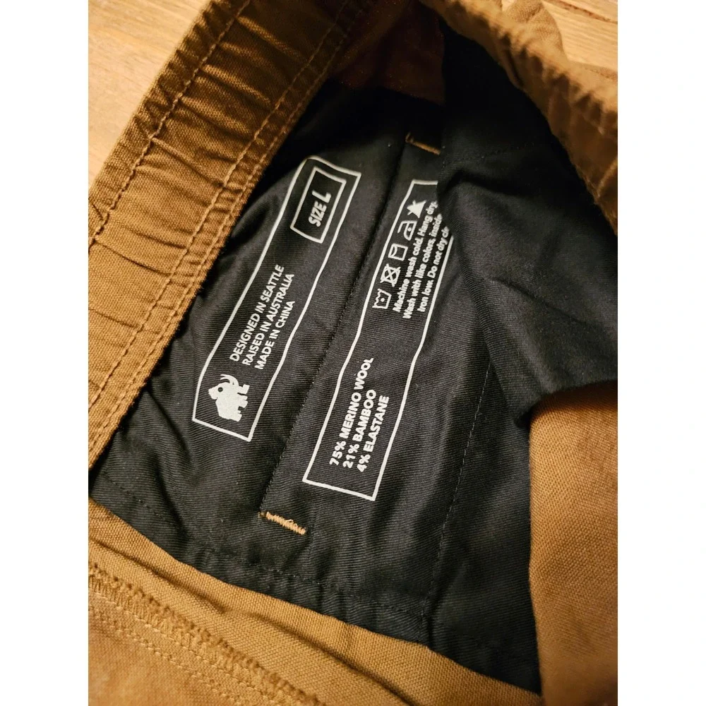 Woolly Clothing Co Merino Wool Canvas Pants Brown Mens Large Elastic Waist 0184